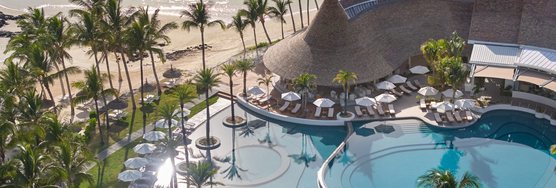 LUX Belle Mare// Pool drone view